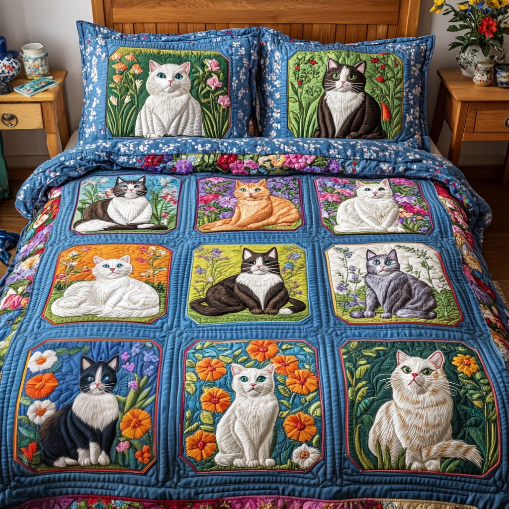 Kitty Dreams Quilted Bedding Set Best Comforter Sets Cat Christmas Gifts For Her