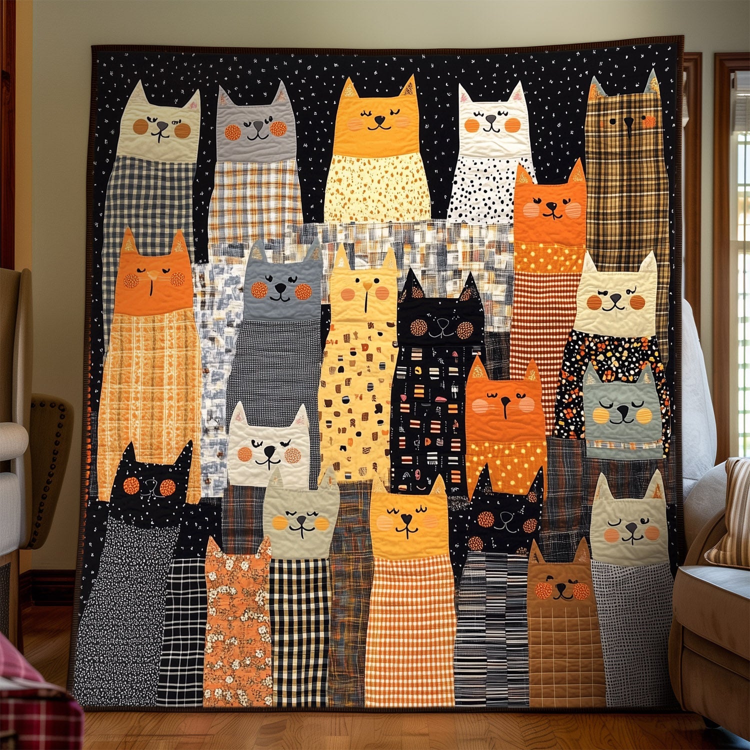 Kitty Kaleidoscope Quilted Blanket Novelty Gifts For Cat Lovers