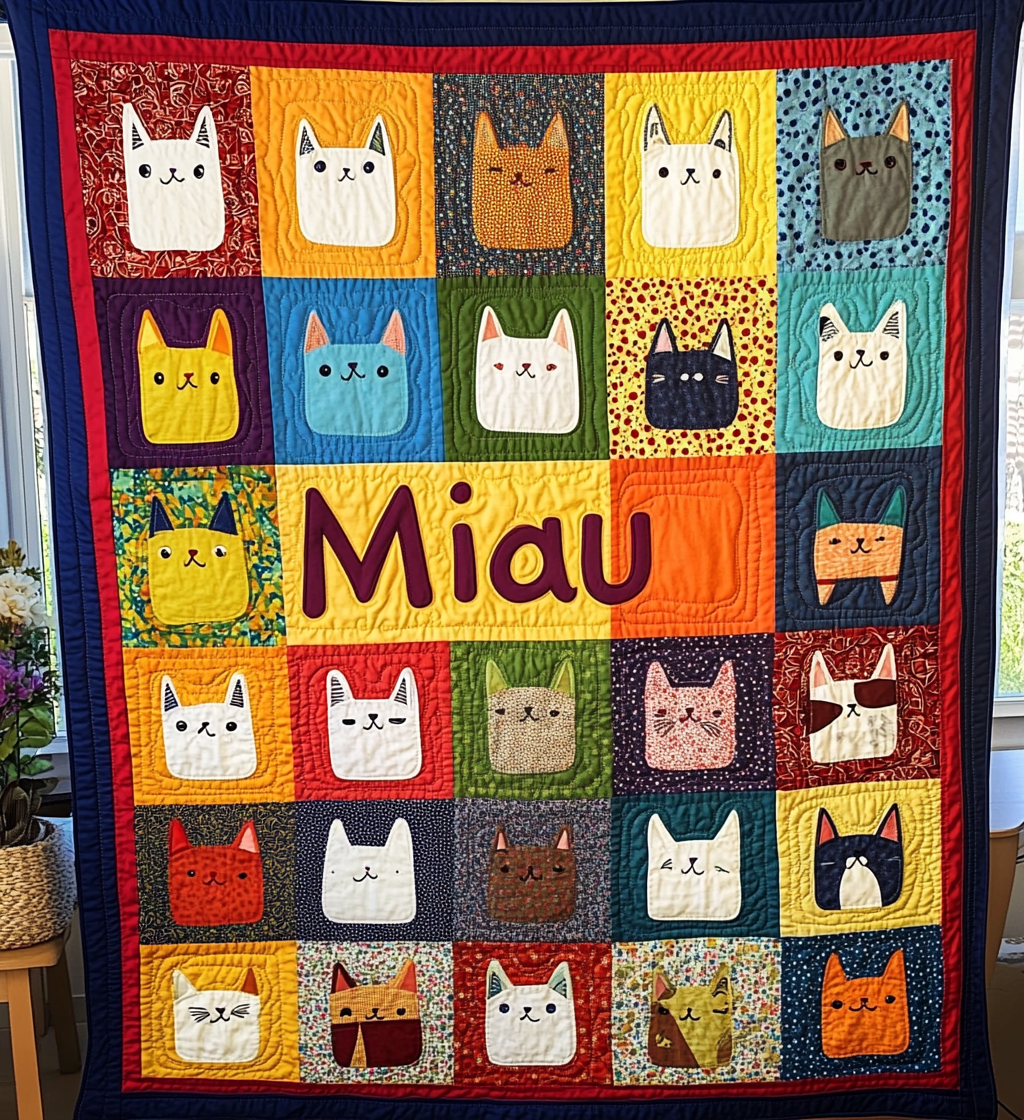 Kitty Kaleidoscope Quilted Blanket Novelty Gifts For Cat Lovers