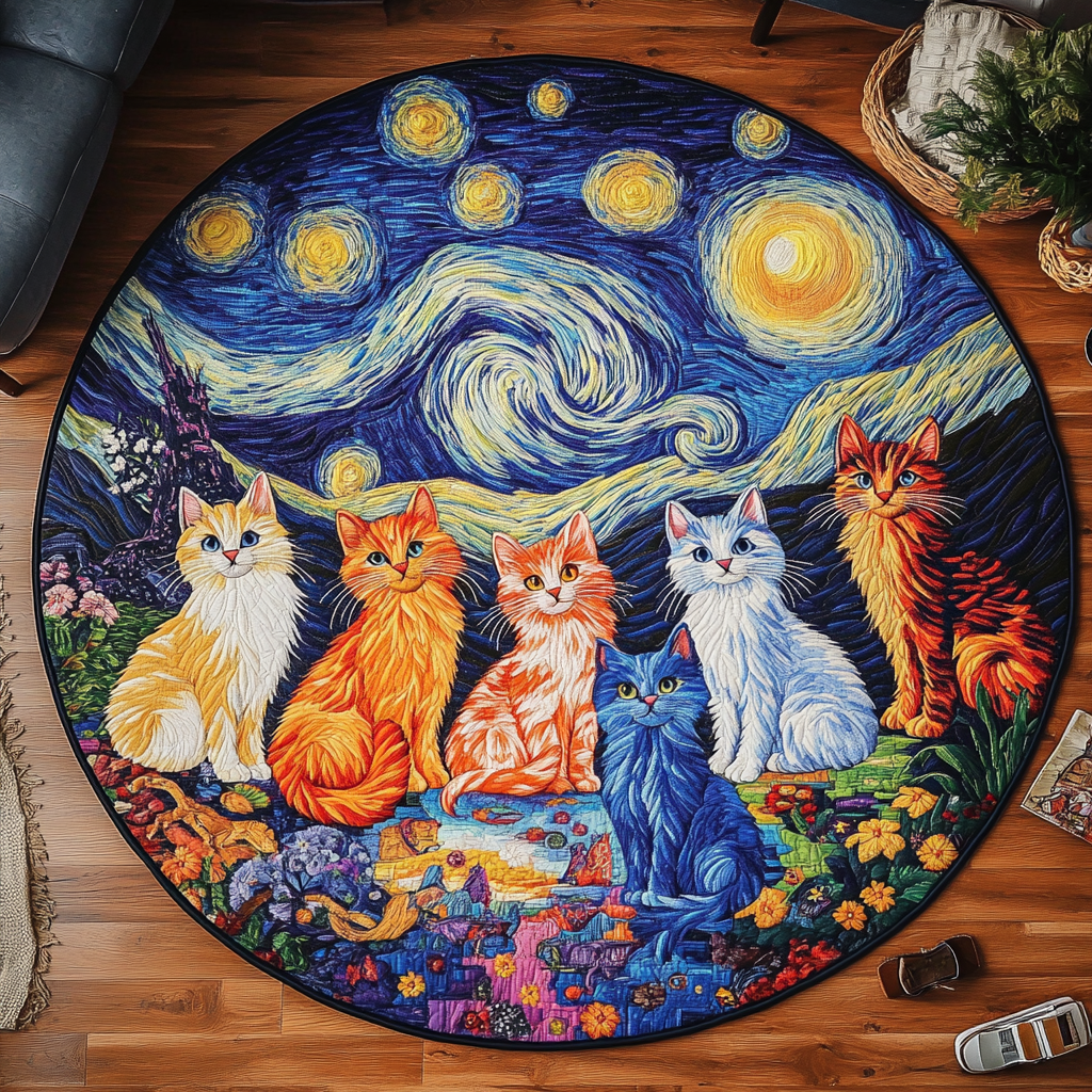Kitty Nap Quilted Round Mat Home Entrance Decor Ideas Cat Christmas Gifts For Her