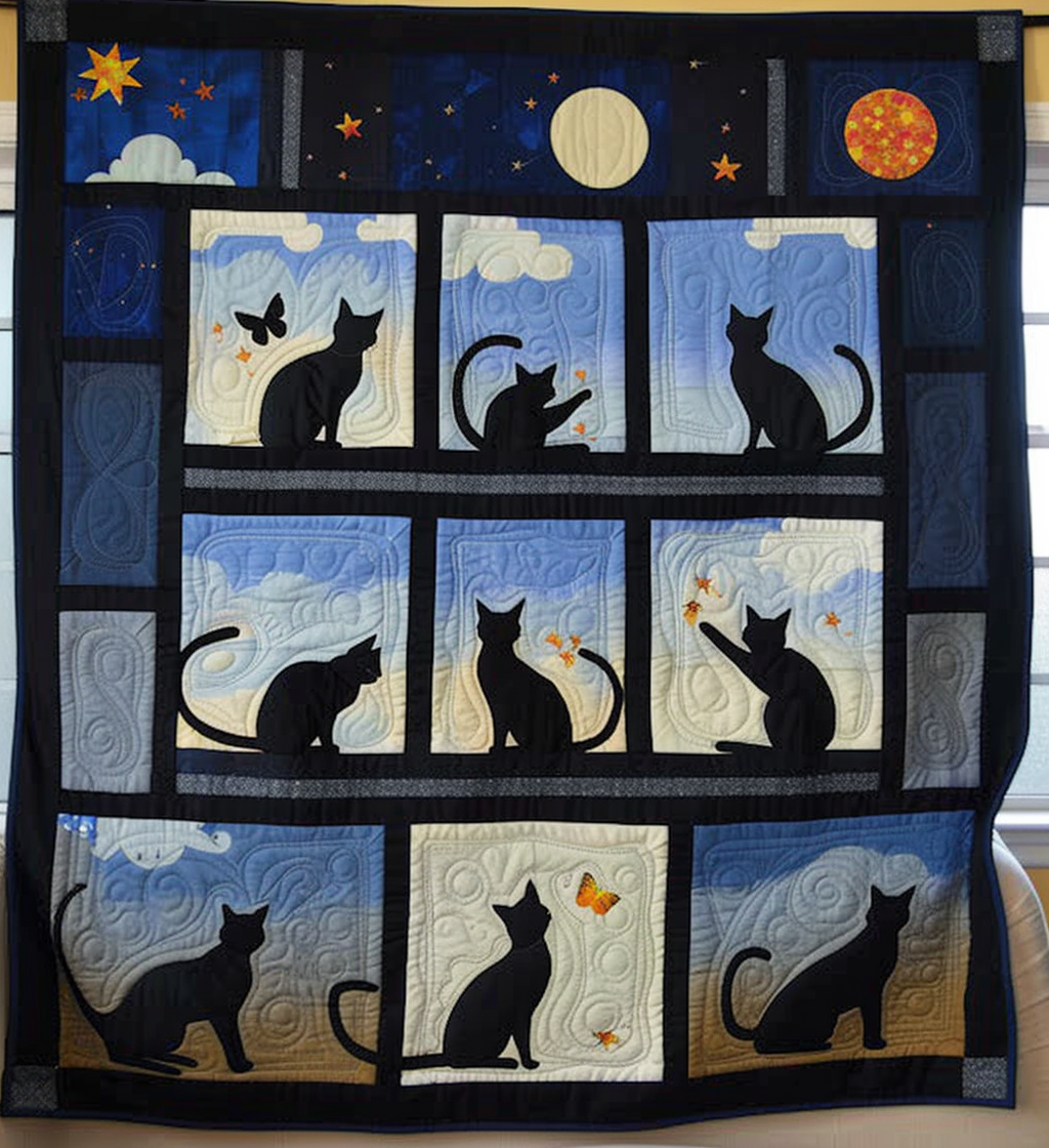 Kitty Night Dreams Quilted Blanket Cat Christmas Gifts