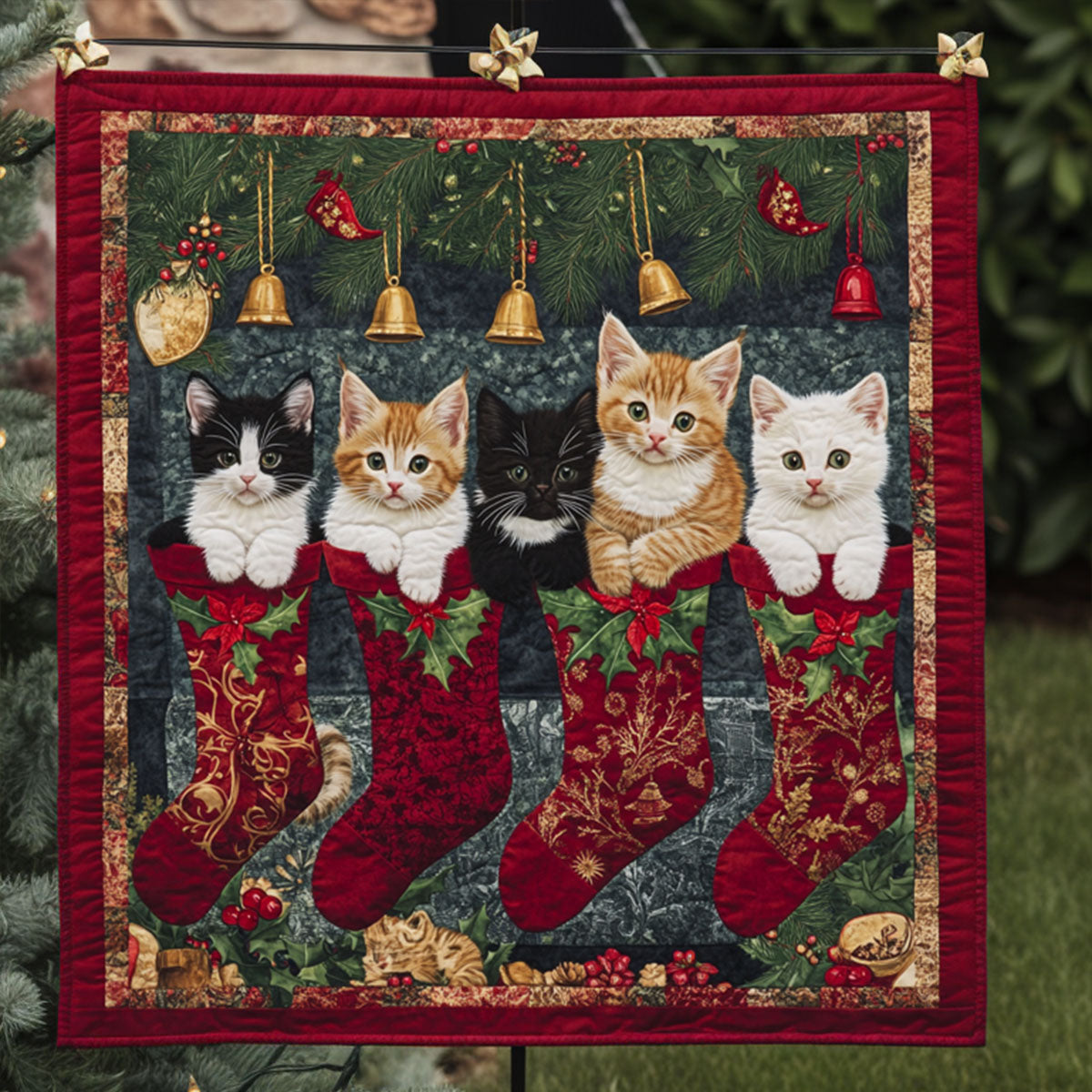 Kitty Stocking Surprise Quilted Blanket Presents For Cat Lovers