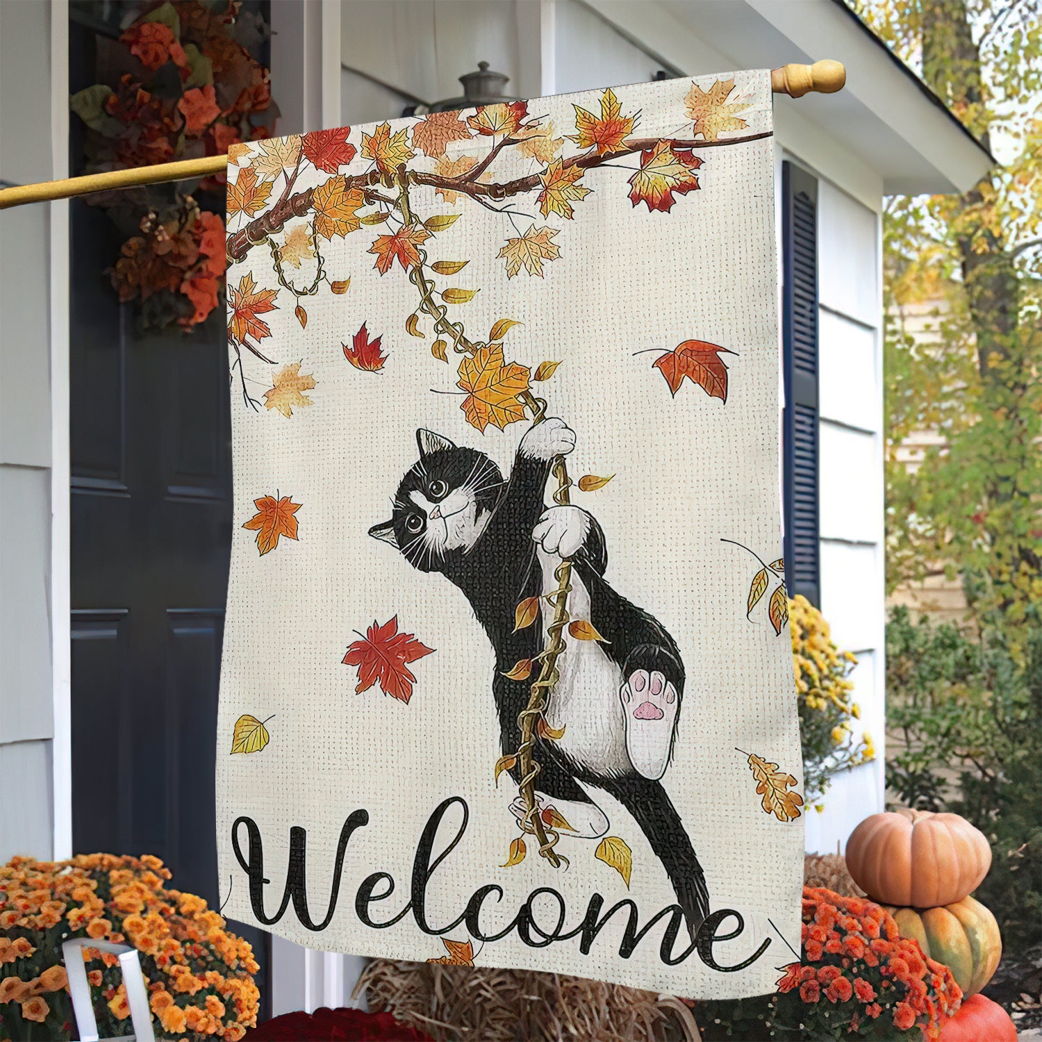 Kitty Thanksgiving Garden Flag Welcome Fall Themed Yard Decor Gift For Cat Owners