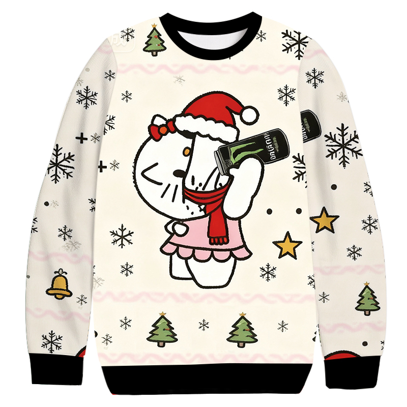 Kitty With Monster Energy Drink Christmas Ugly Sweatshirt Christmas Cozy Winter Wear Gift Ideas