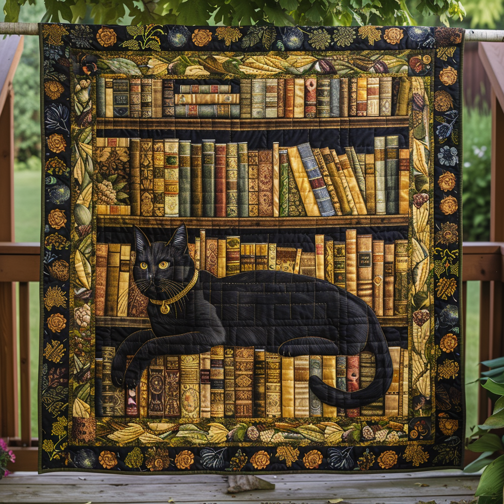 Kitty's Library Quilted Blanket Cat Christmas Gifts