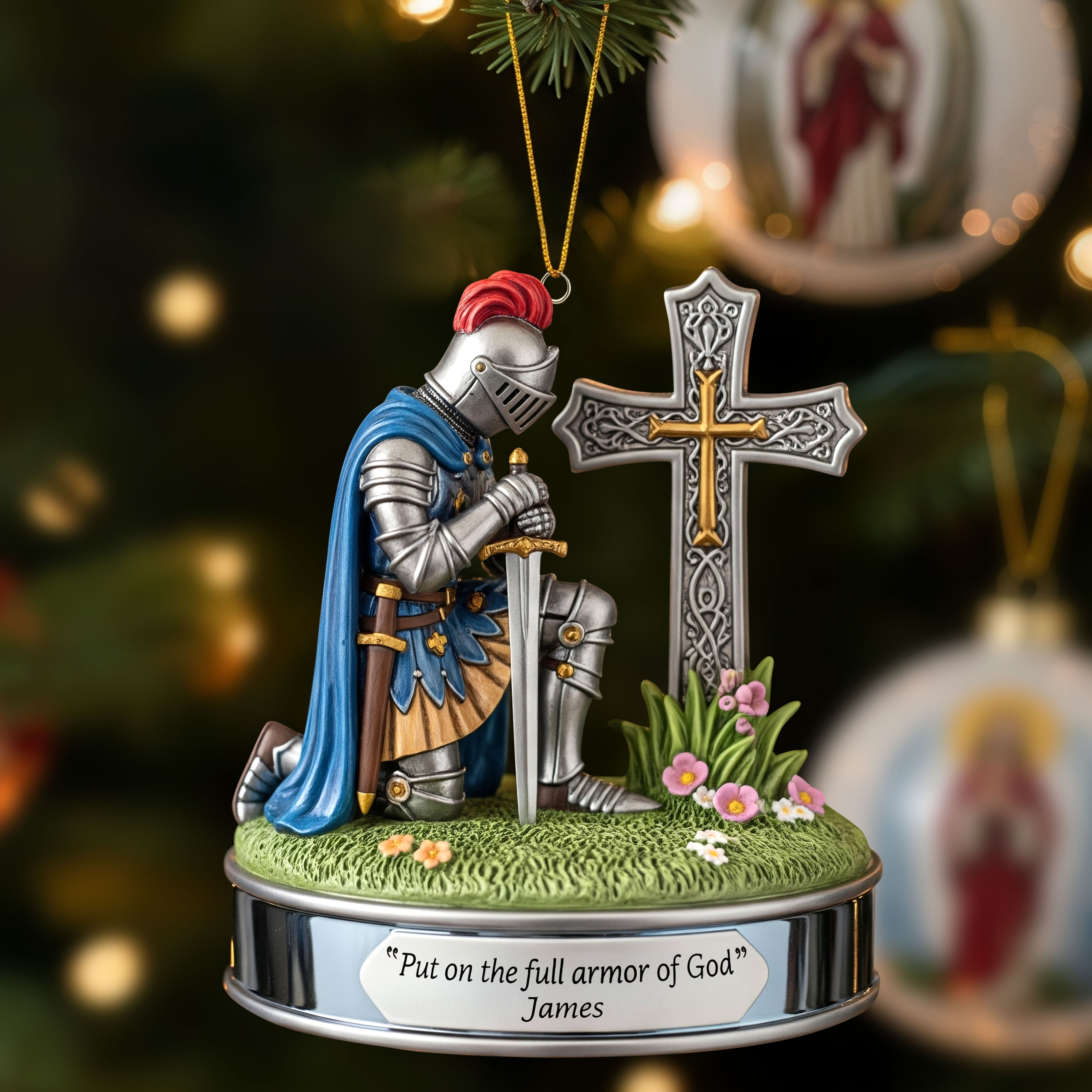 Kneeing Knight Ornament - Personalized Gifts For Christian - Xmas Ornament Gift