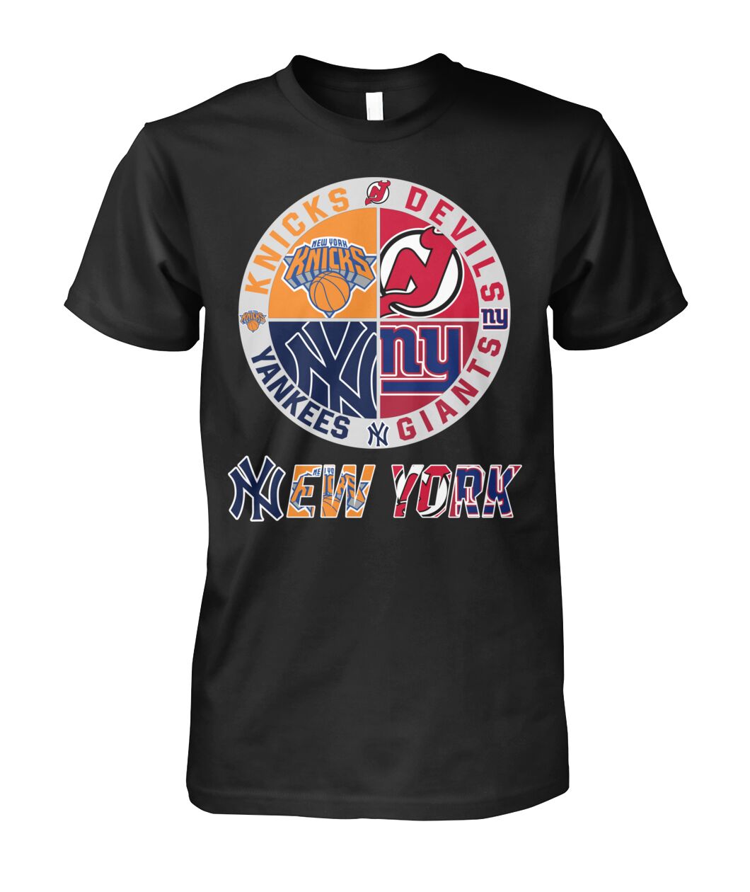 Knicks Devils Yankees Giants T-Shirt New York Sports Team Mashup Logo Clothes Gift For Friends