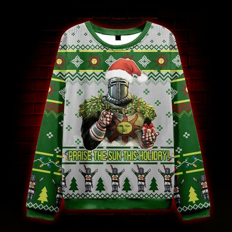 Knight Praise the Sun Ugly Christmas Sweater Dark Soul Xmas Apparel Gifts For Game Lovers