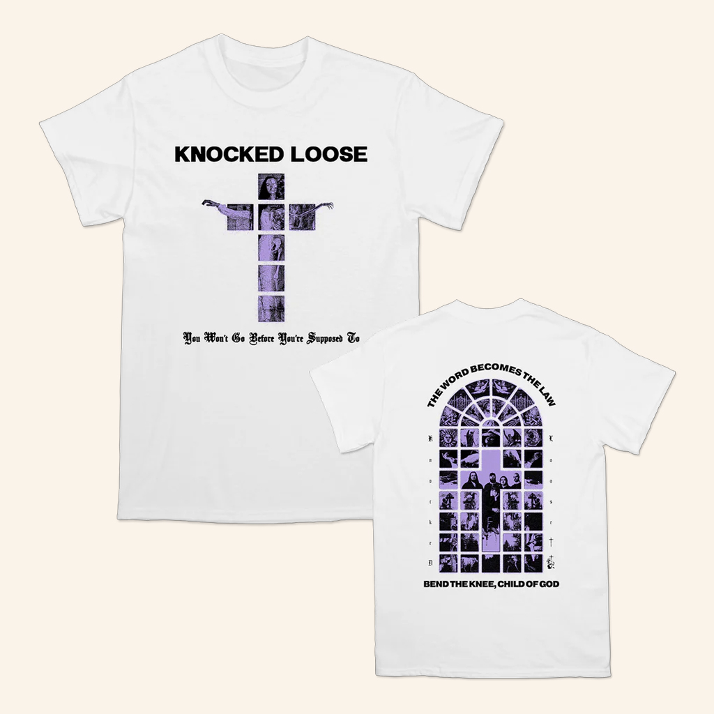 Knocked Loose Merch Knocked Loose Purple Cross White T-Shirt Gifts For Music Enthusiasts