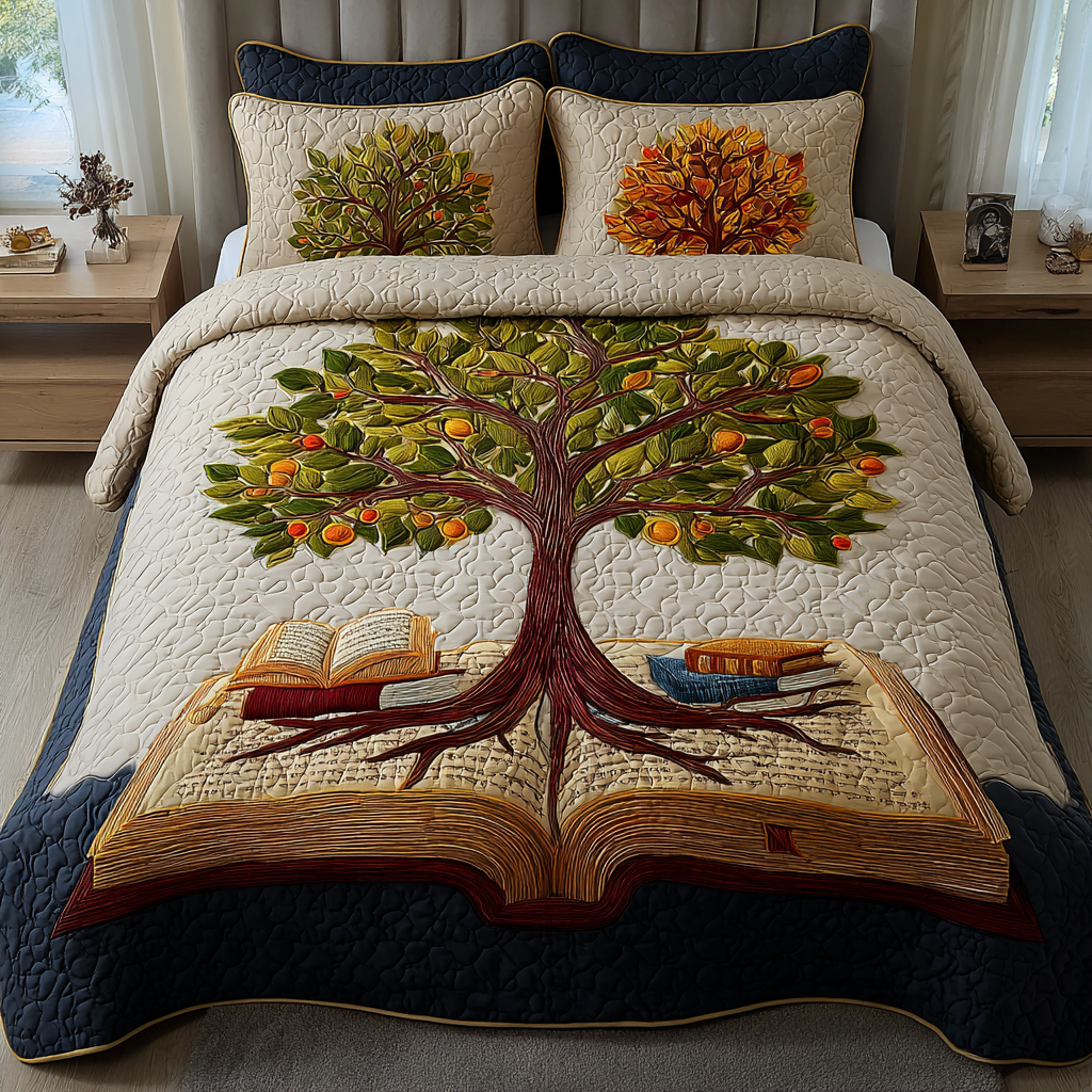 Knowledge Bloom Quilted Bedding Set Duvet Cover Bed Sheet Set Book Presents For Best Friends