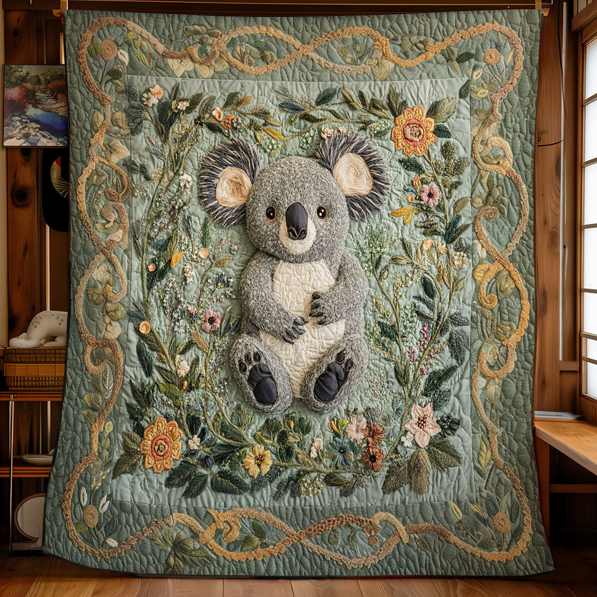 Koala Floral Wreath Quilt Blanket Best Throw Blanket Unique Gifts For Koala Lovers