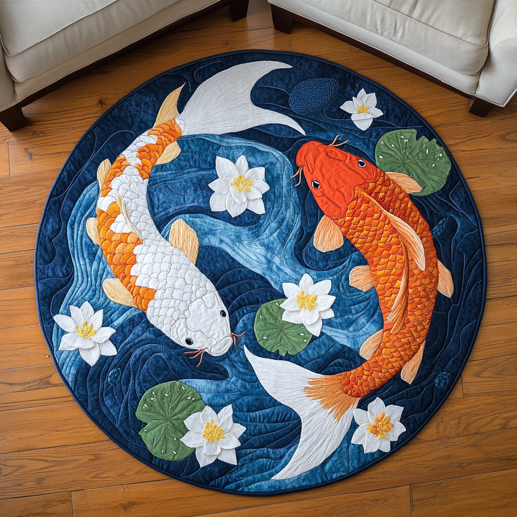 Koi Bliss Quilted Round Mat Home Front Door Design Koi Fish Merchandise Items