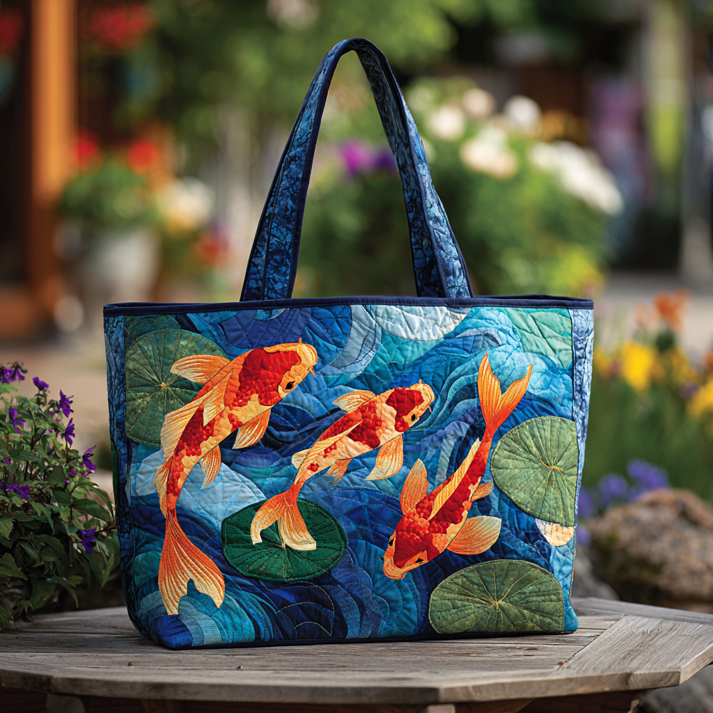 Koi Bloom Quilted Tote Bag Koi Fish Gifts For Him
