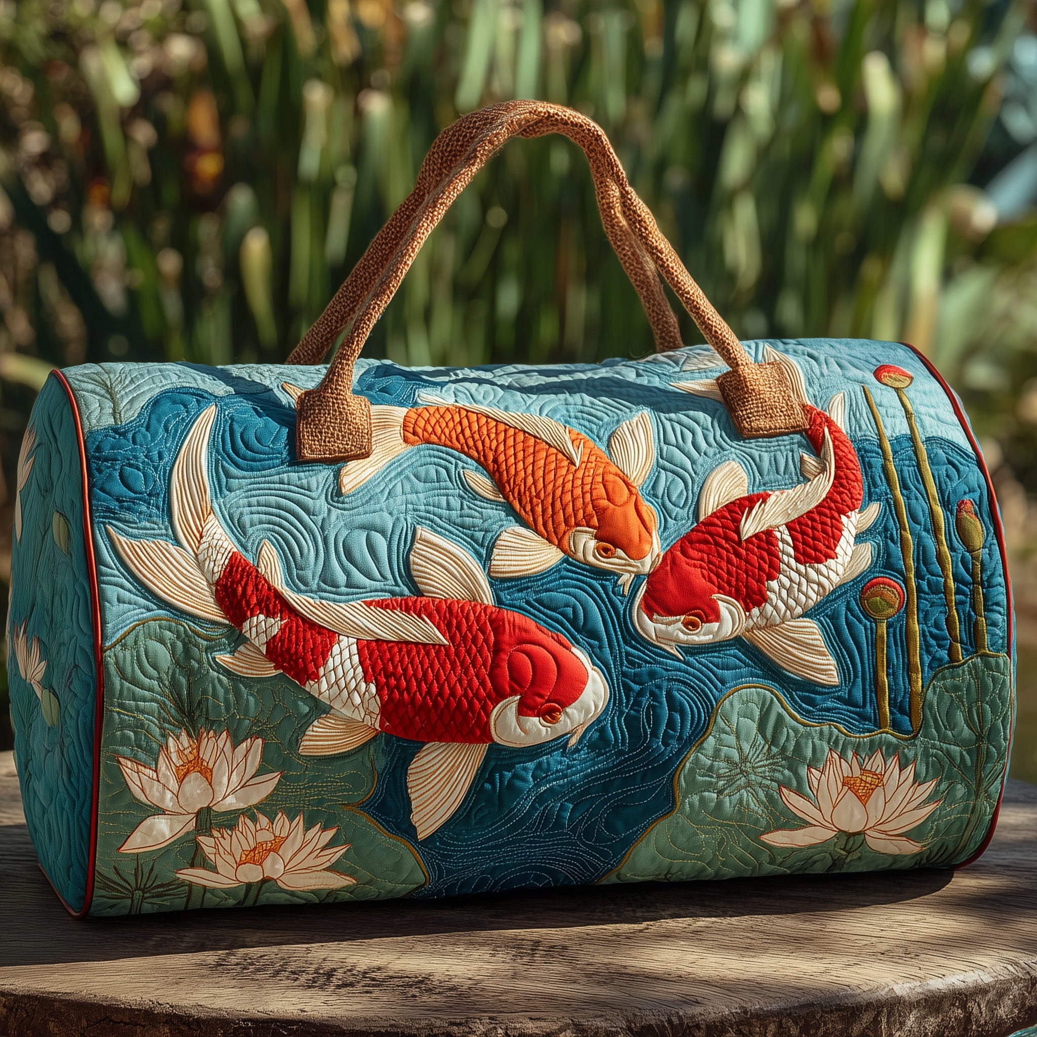 Koi Dance Quilted Duffle Bag Compact And Spacious