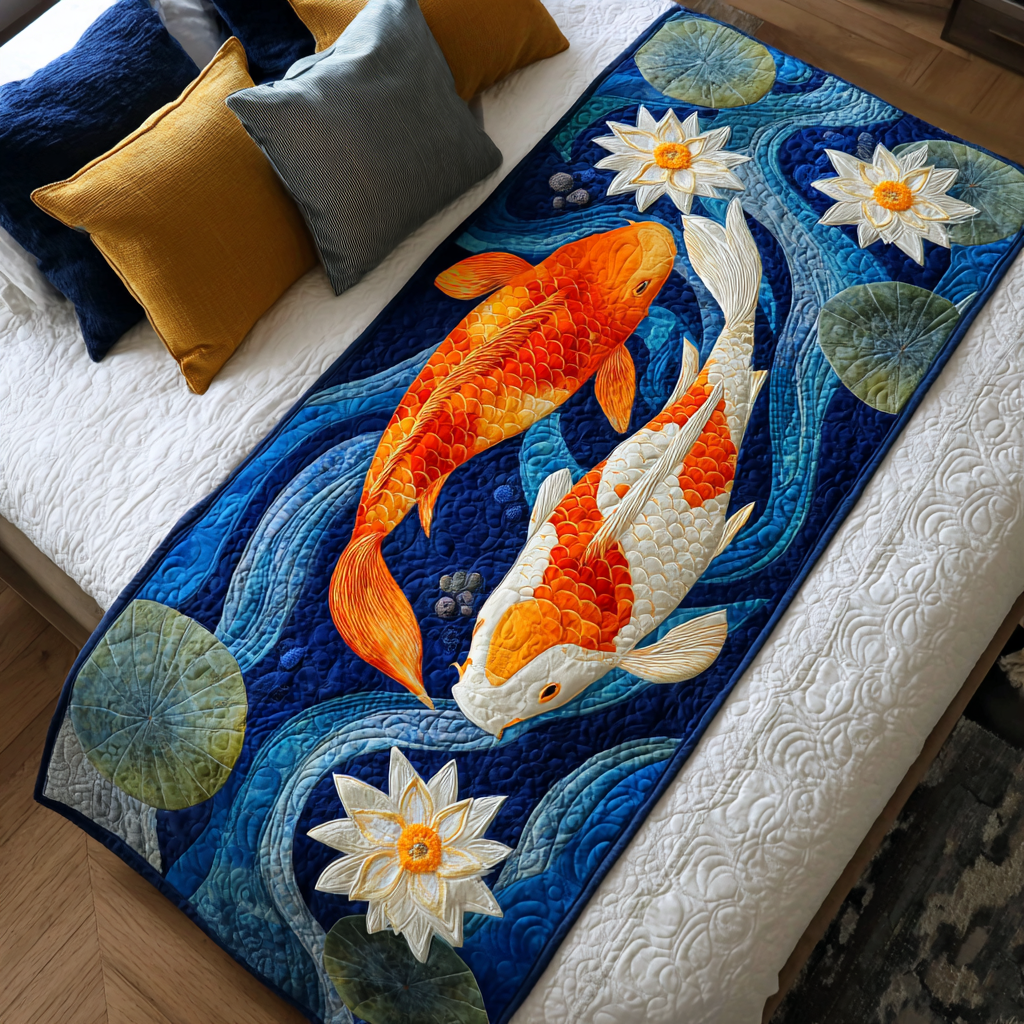 Koi Dreams Quilted Bed Runner Bedroom Decor Ideas Koi Fish Merchandise Gifts