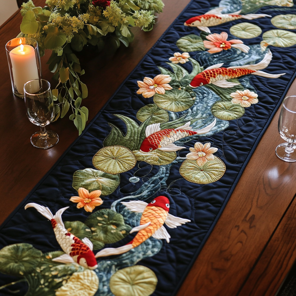 Koi Dreams Quilted Table Runner Dining Room Decor Koi Fish Gifts