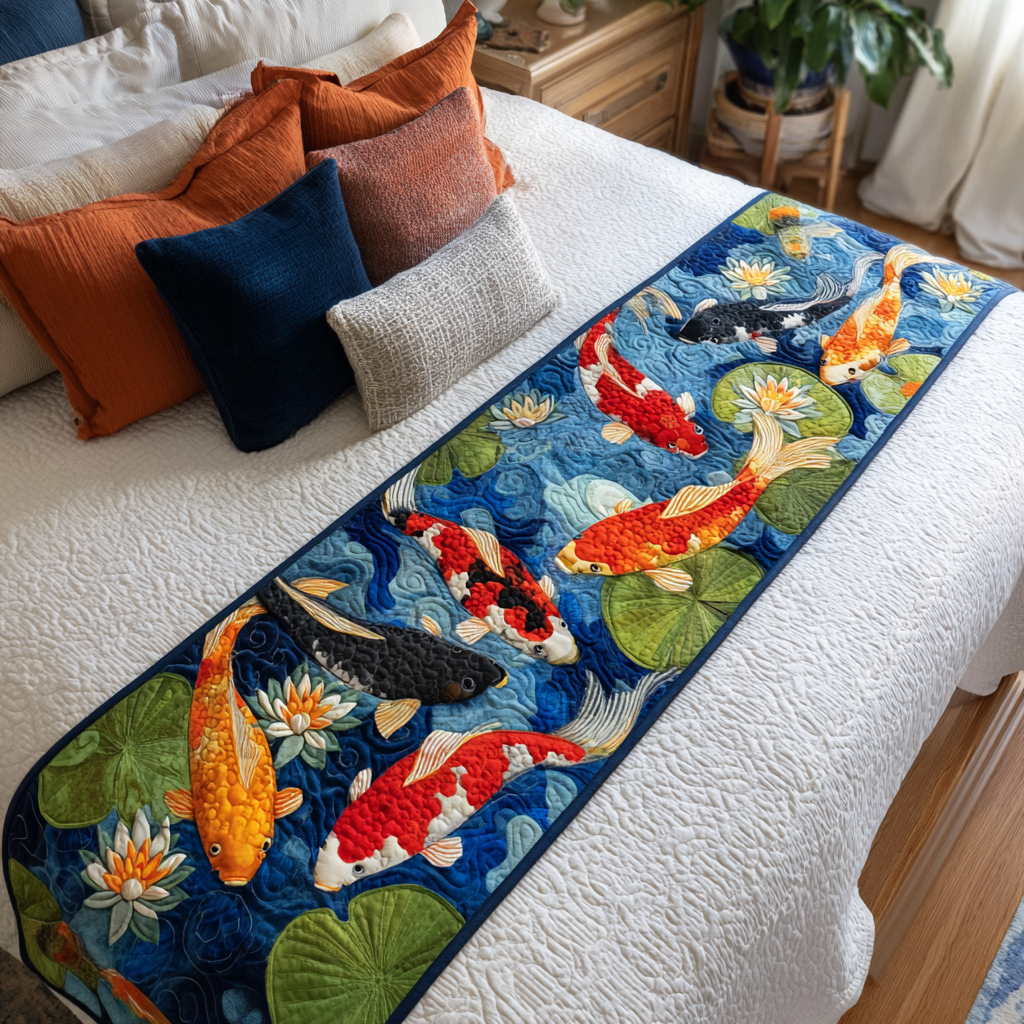 Koi Dreamy Quilted Bed Runner Bed Decorations Koi Fish Presents