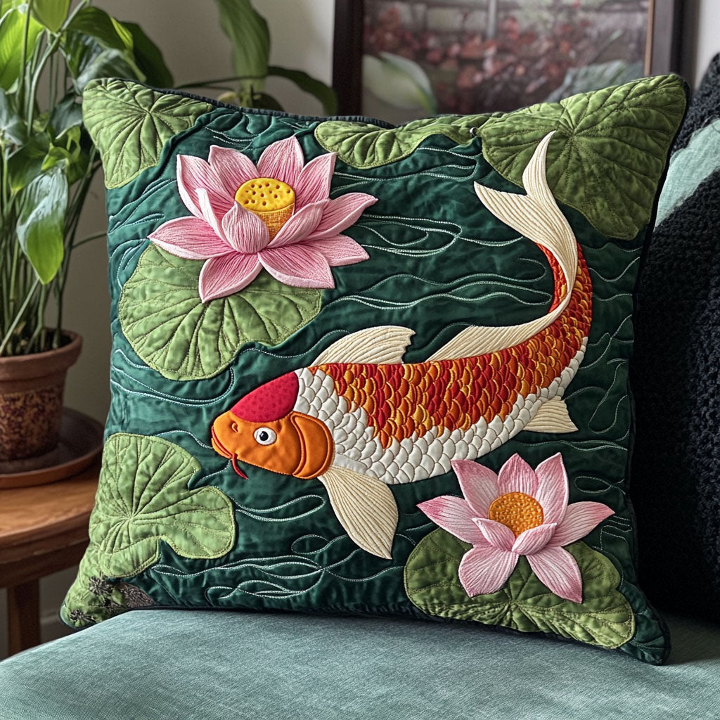 Koi Fish Quilt Pillow Case Personalized Pillow Cover Gift for Couples