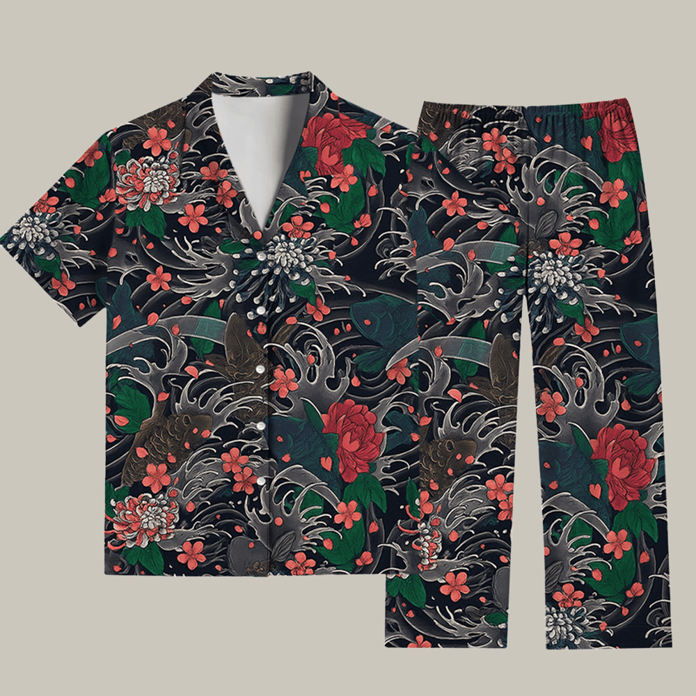 Koi Fish Retro Japanese Pajama Set Cool Christmas Clothes Christmas Gifts For New Moms