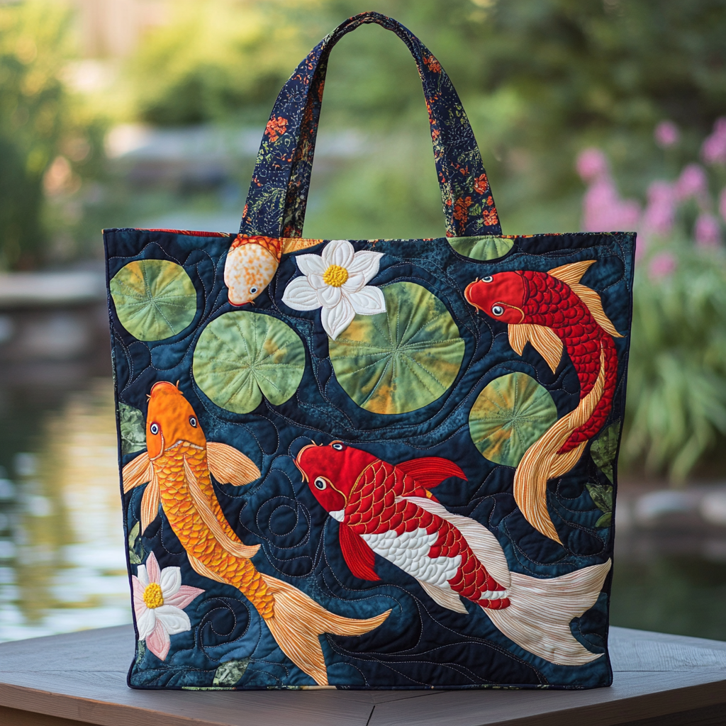 Koi Flow Quilted Tote Bag Koi Fish Merchandise Gifts
