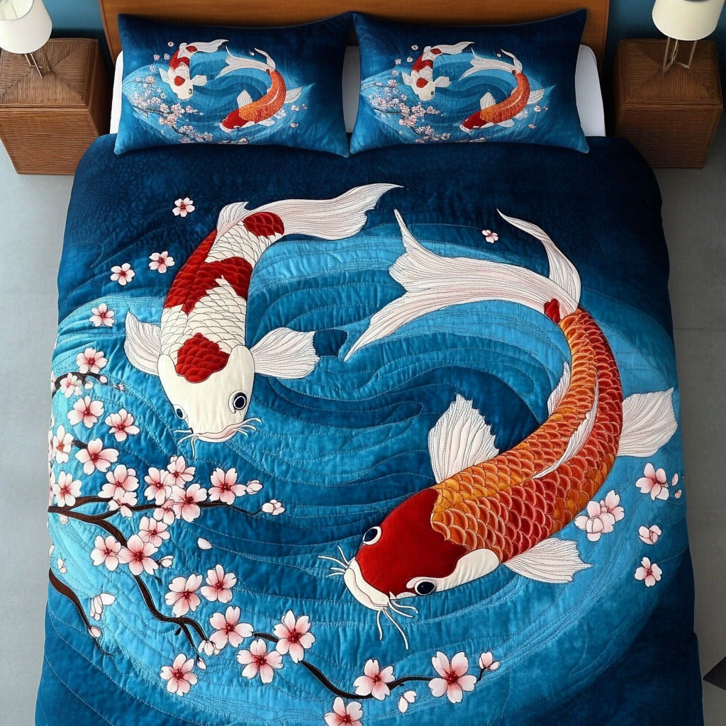 Koi Garden Quilted Bedding Set Cute Bedroom Decor Koi Birthday Gift