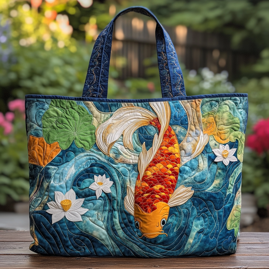 Koi Garden Quilted Tote Bag Koi Fish Presents