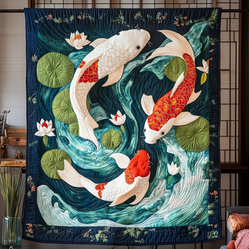 Koi Harmony Quilted Blanket Bed Room Decor Unusual Christian Gifts