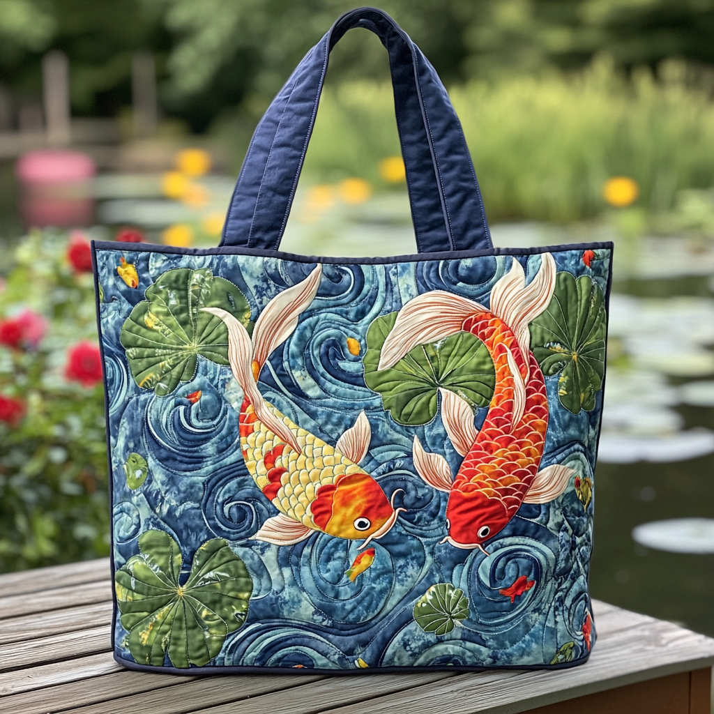 Koi Harmony Quilted Tote Bag Gift For Koi Fish Lovers
