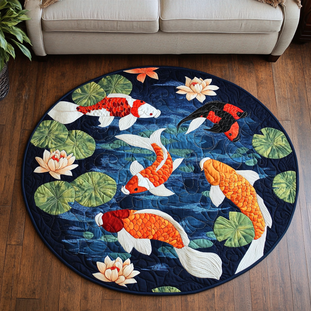 Koi Pond Quilted Round Mat Entryway Christmas Decor Ideas Koi Fish Gifts For Him