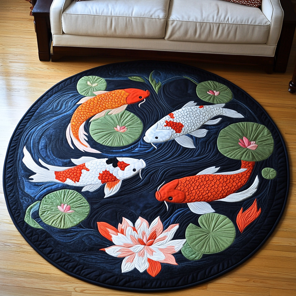 Koi Quilted Round Mat Christmas Entry Way Decor Koi Fish Gifts