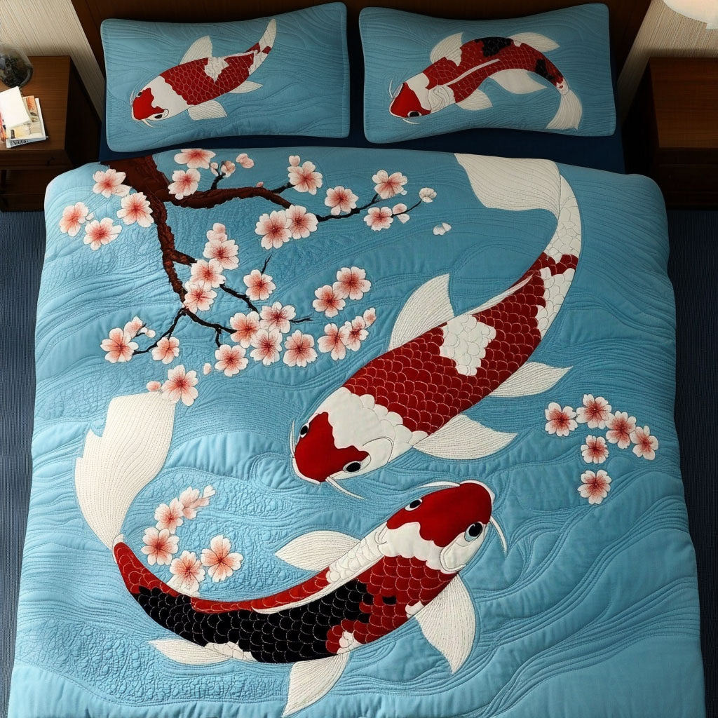 Koi Serenity Quilted Bedding Set Aesthetic Room Decor Gifts For Koi Lovers