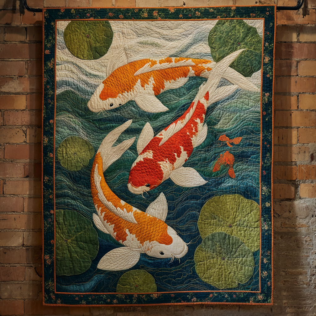 Koi Serenity Quilted Blanket Cute Bedroom Decor Gift For Koi Fish Lovers
