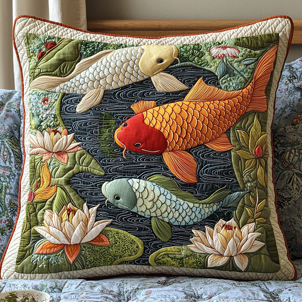 Koi Serenity Quilted Pillow Case Throw Pillow Case Covers Gifts For Koi Lovers