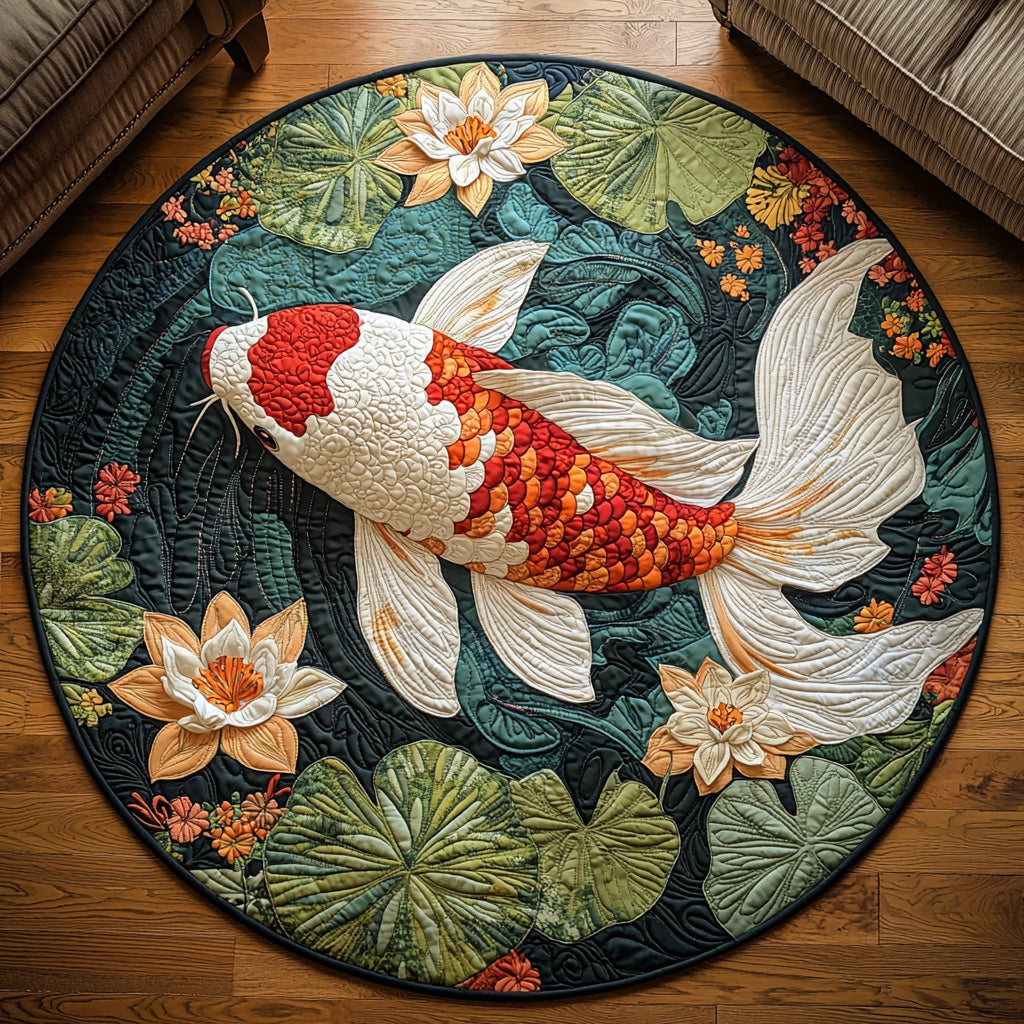 Koi Serenity Quilted Round Mat Holiday Season Round Mat Fall Gifts for Grandma