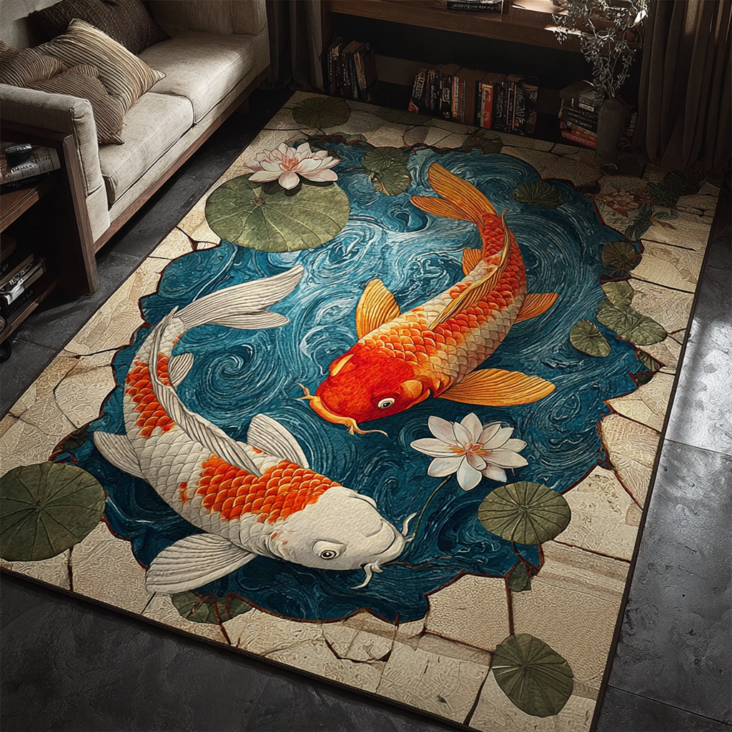 Koi Spirit Area Rug Christmas Decor Koi Fish Merchandise