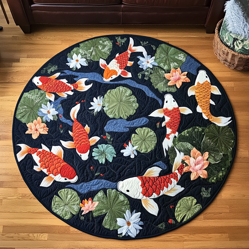 Koi Spirit Quilted Round Mat Christmas Decor For Entryway Koi Birthday Gift