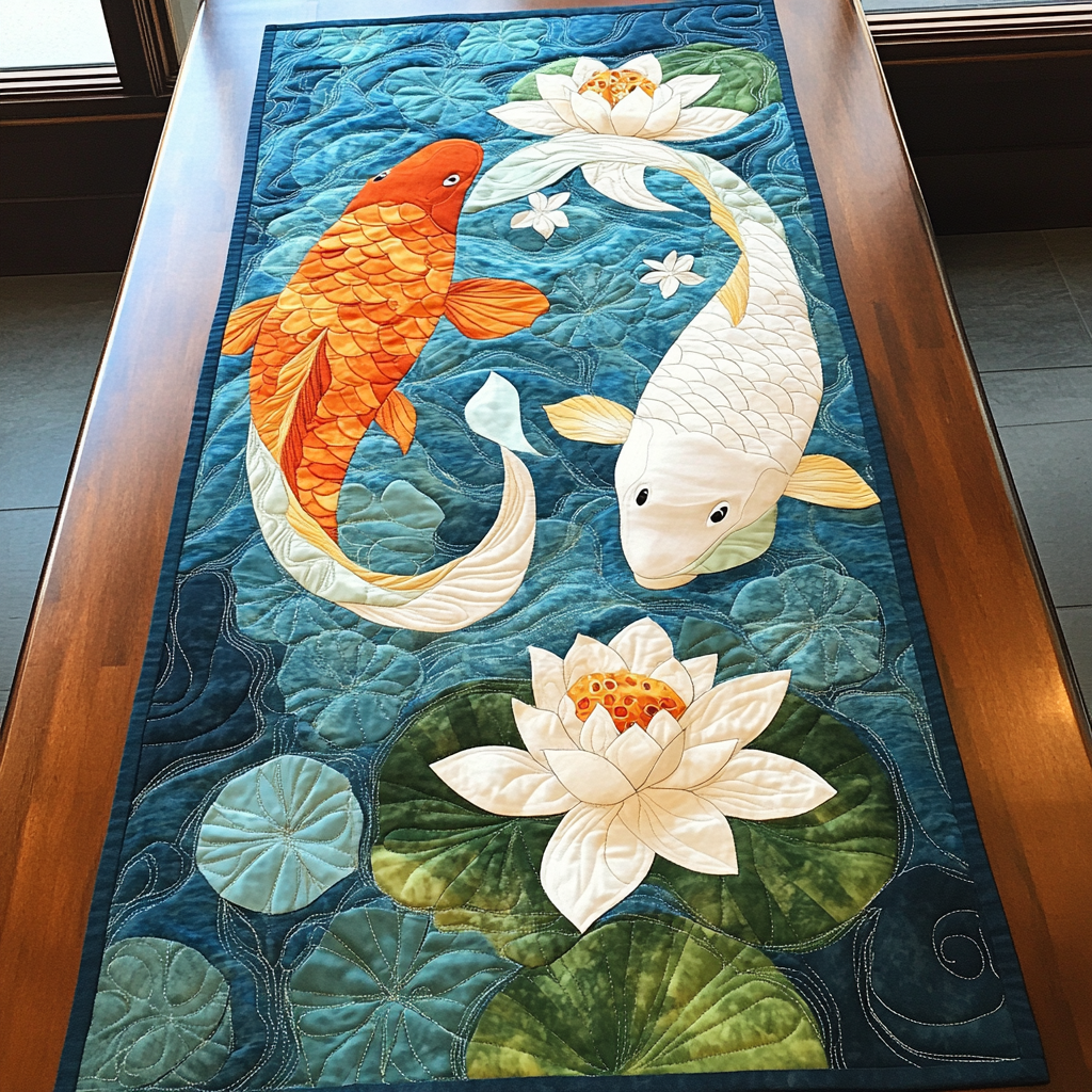 Koi Swim Quilted Table Runner Dining Table Ideas Koi Fish Presents