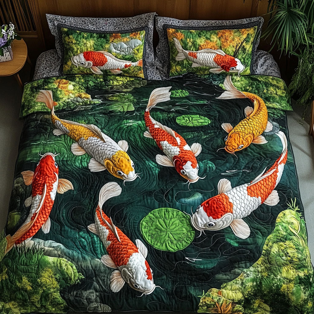Koi Tranquility Quilted Bedding Set Holiday Duvet Cover Set Koi Fish Merchandise Items