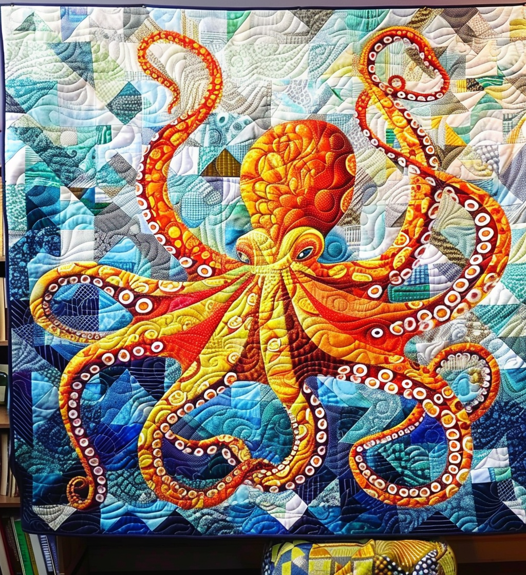 Kraken's Dance Quilted Blanket  Octopus Blanket Cute Gifts For Friends