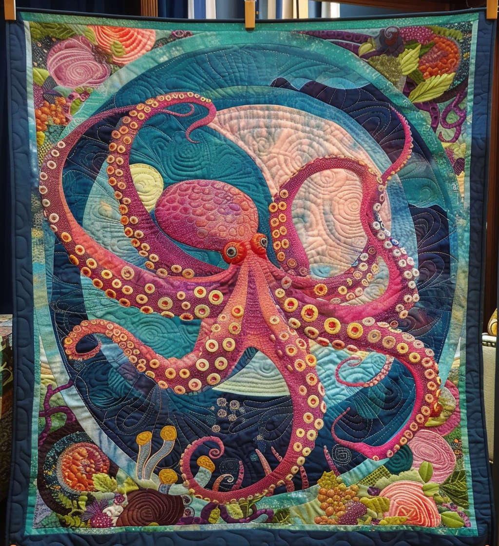 Kraken's Lair Quilted Blanket  Octopus Blanket Cute Gifts For Friends