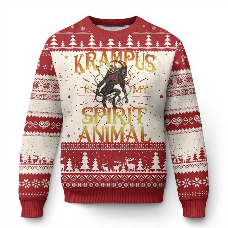 Krampus Is My Spirit Animal Ugly Christmas Sweater Dark Humour Christmas Jumpers Presents