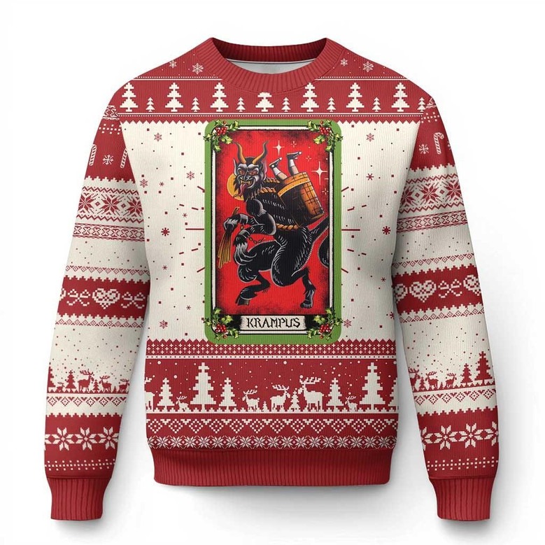 Krampus Ugly Christmas Jumpers Funny American Traditional Tarot Card Themed Horror Gifts