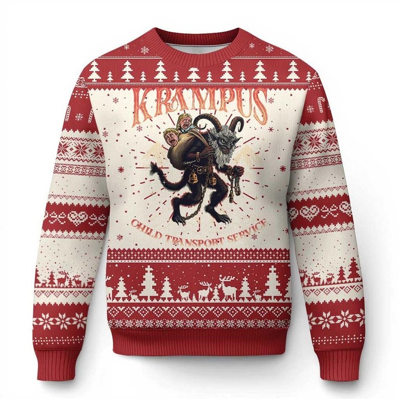 Krampus Ugly Christmas Sweater Child Transport Service Spooky Jumper Gifts For Holiday