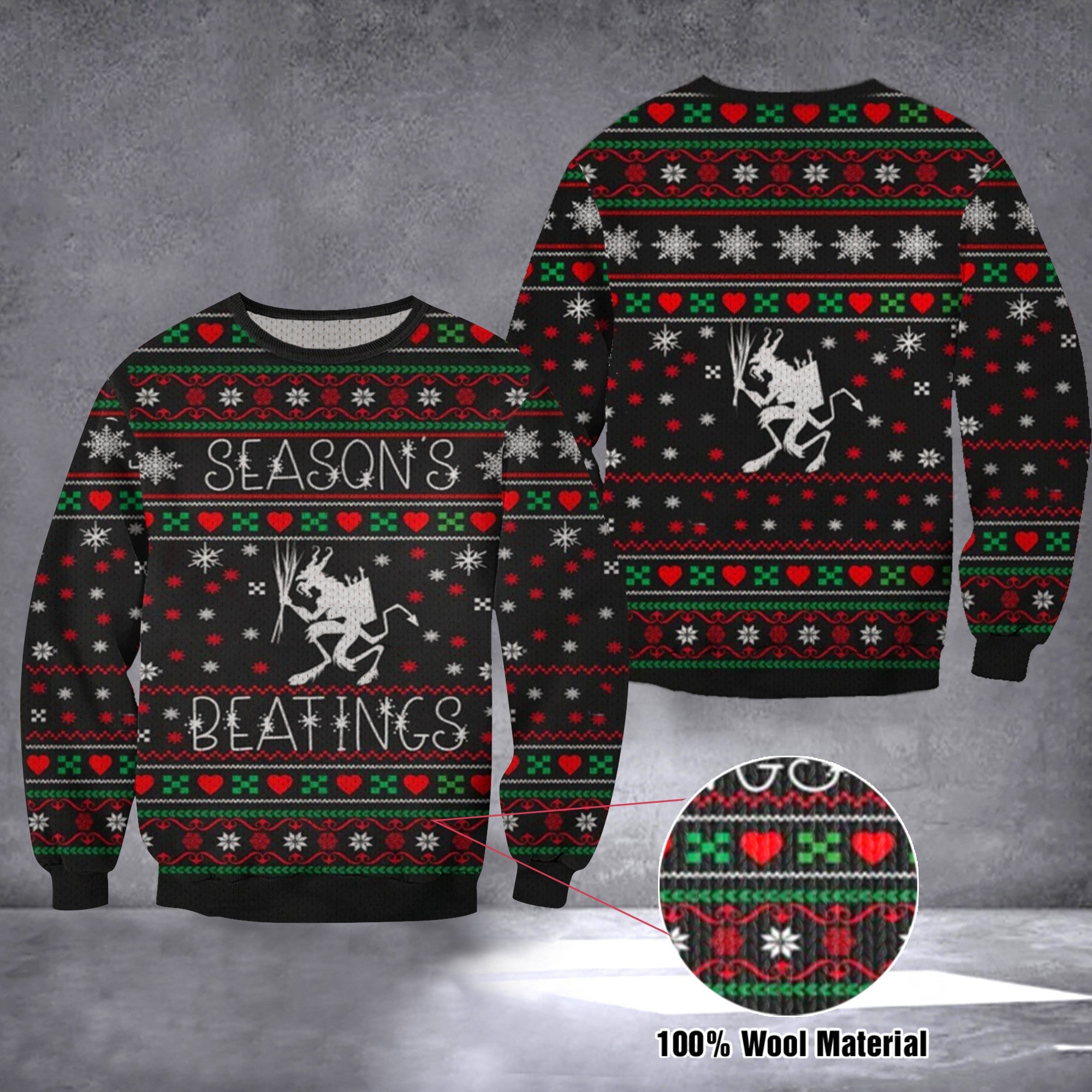 Krampus Ugly Christmas Sweater Krampus Holiday Sweater Season's Beatings Clothing