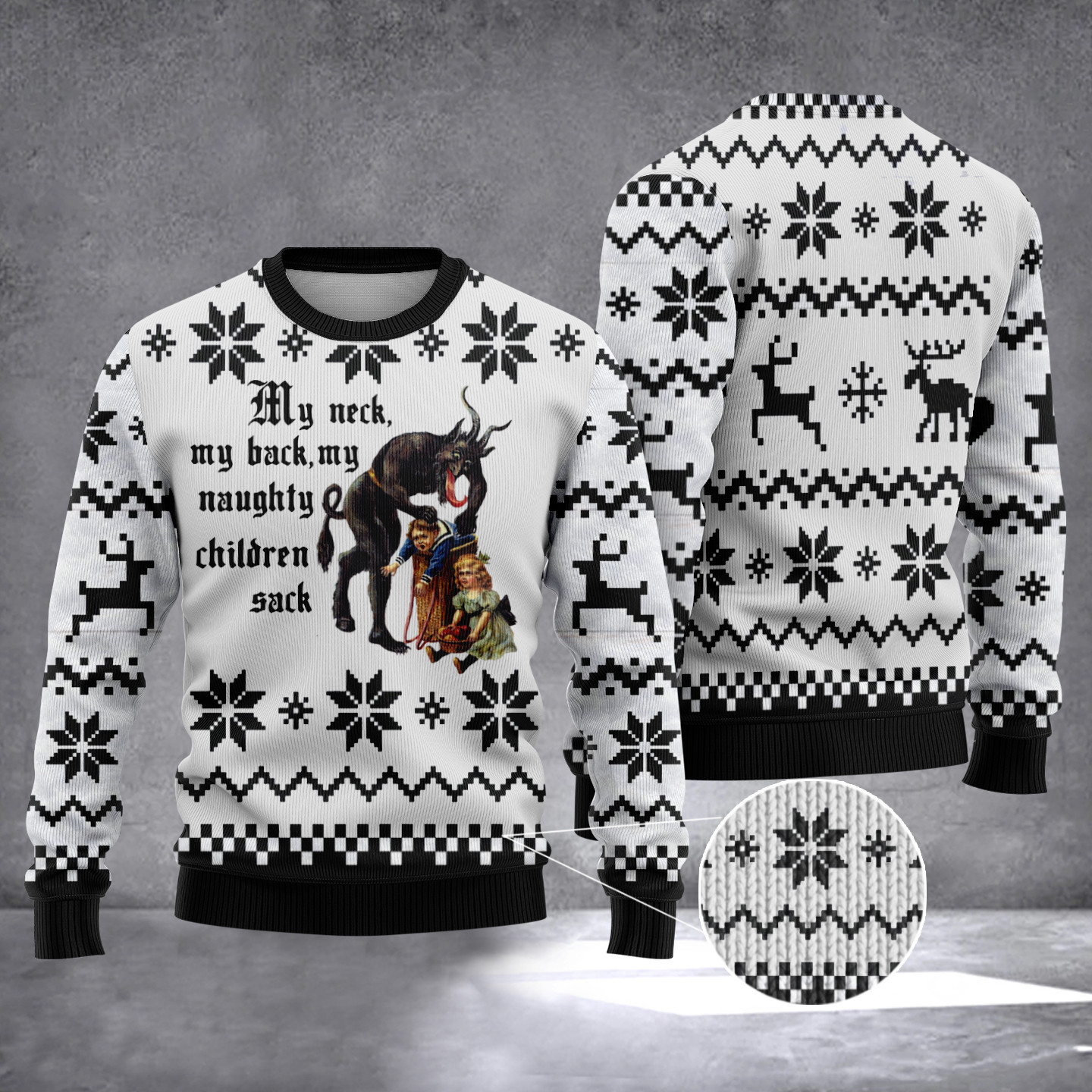 Krampus Ugly Christmas Sweater My Neck My Back My Naughty Children Sack Xmas Sweater