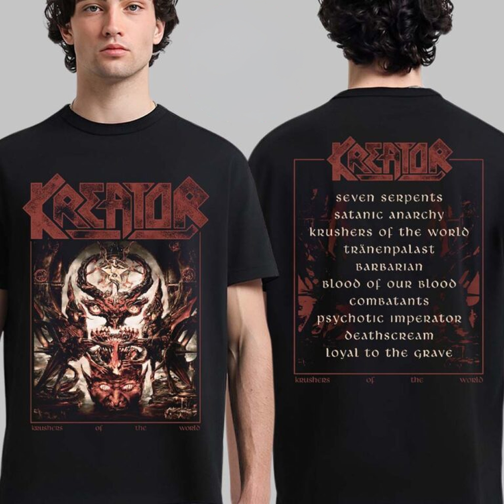 Kreator Krushers of The World Vintage Cover Tracklist T-Shirt Kreator Merch Gifts For Fans