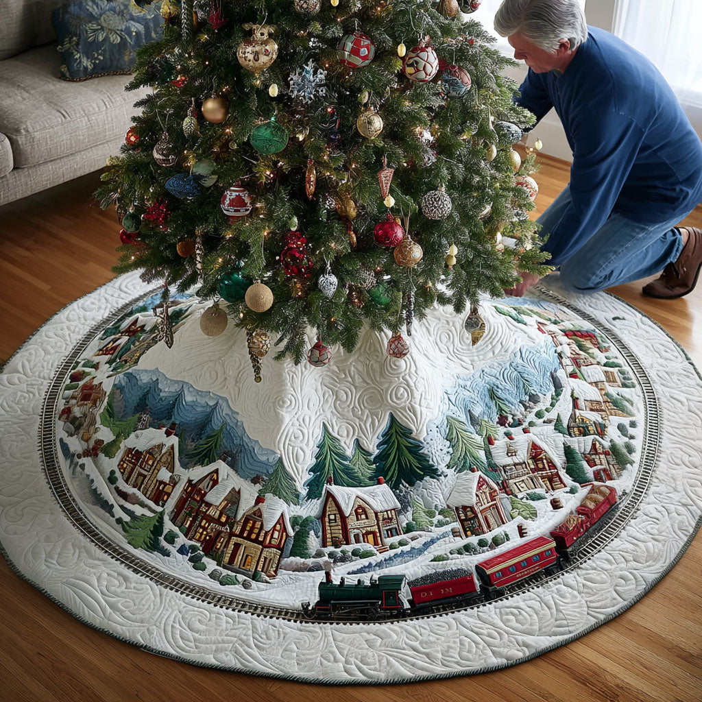 Kris Kringle Locomotive Christmas Quilted Tree Skirt Winter Holiday Decor Christmas Ideas For Family