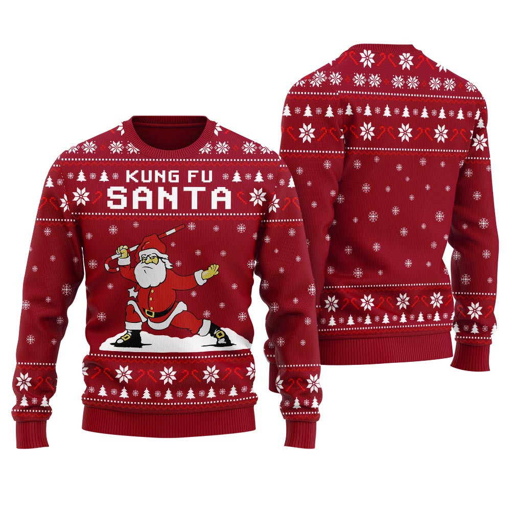 Kungfu Santa Christmas Sweater For Men Unique Holiday Sweater Gift Idea for Loved Ones
