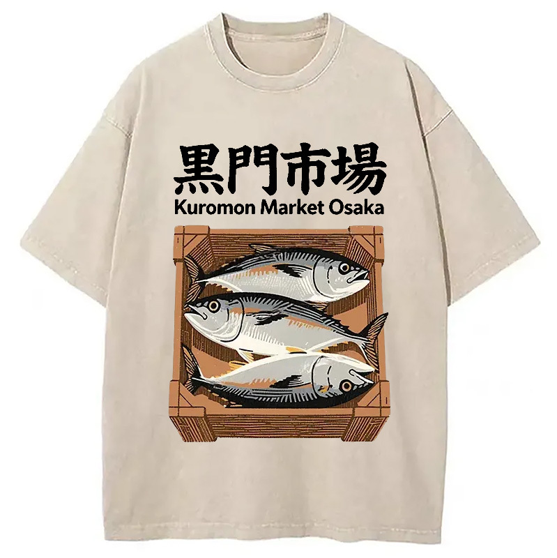 Kuromon Market Washed T-Shirt Soft Cotton Daily Wear Tee Gifts For BFF