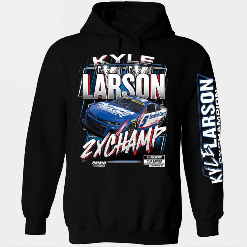 Kyle Larson 2025 Two Time NASCAR Cup Champions Trophy Hoodie Kyle Larson Merch Fan Gifts Kyle Larson 2025 Two Time NASCAR Cup Champions Trophy Hoodie Kyle Larson Merch Fan Gifts